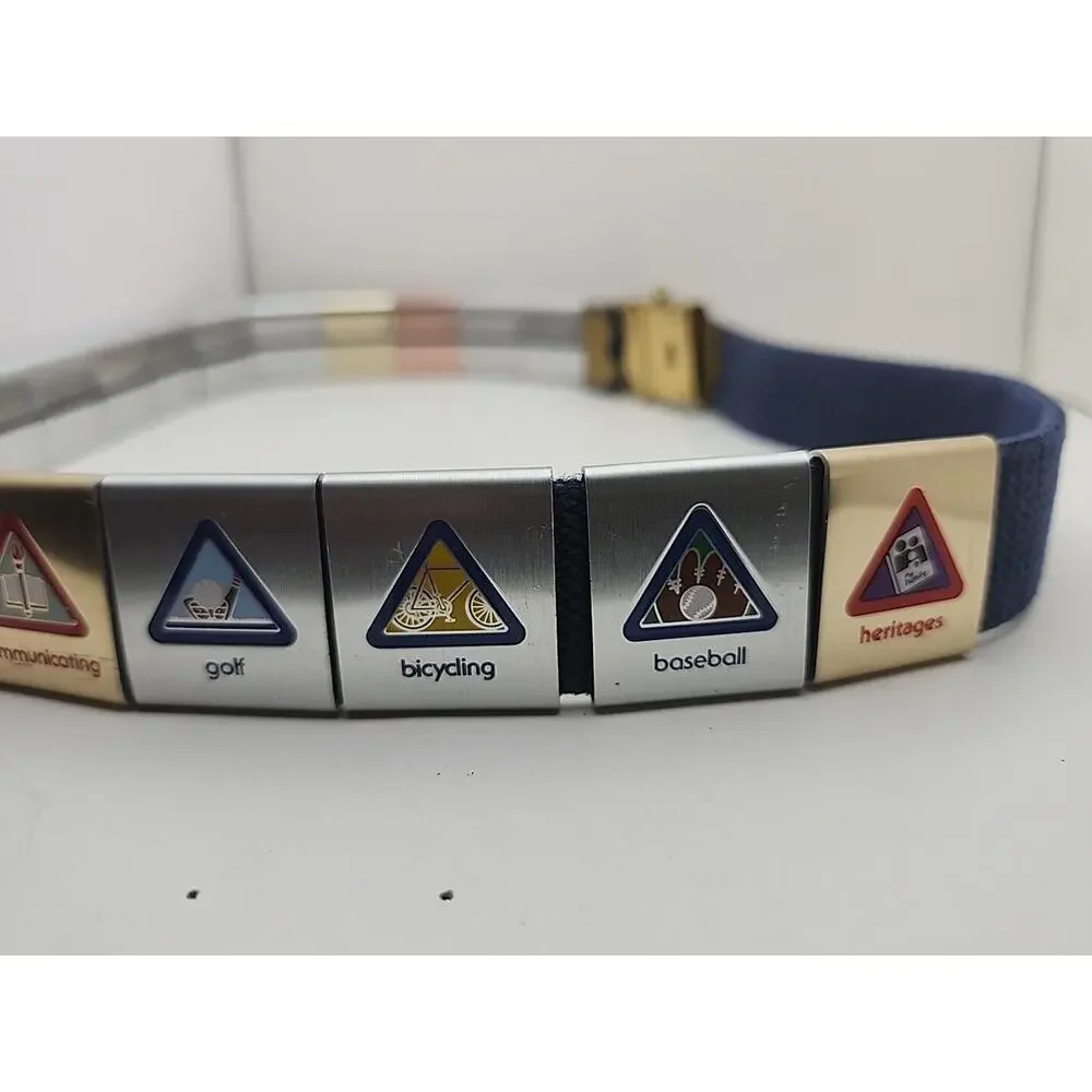 BSA Cub Scout Belt w/ Brass Buckle & 19 Merit Badges Adventure Loop Slides 31 in